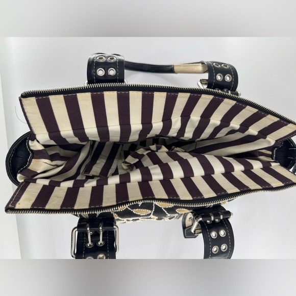 Isabella Fiore Vintage Beaded Embroidered Canvas Leather‎ Purse Bag, Black/Cream - Picture 8 of 10